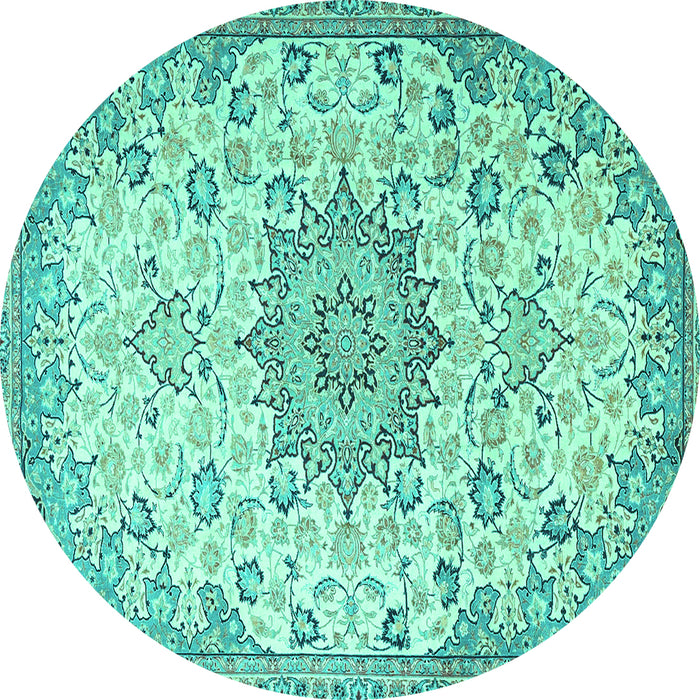 Round Machine Washable Medallion Turquoise Traditional Area Rugs, wshtr4163turq