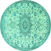 Round Machine Washable Medallion Turquoise Traditional Area Rugs, wshtr4163turq