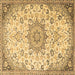 Square Machine Washable Medallion Brown Traditional Rug, wshtr4163brn