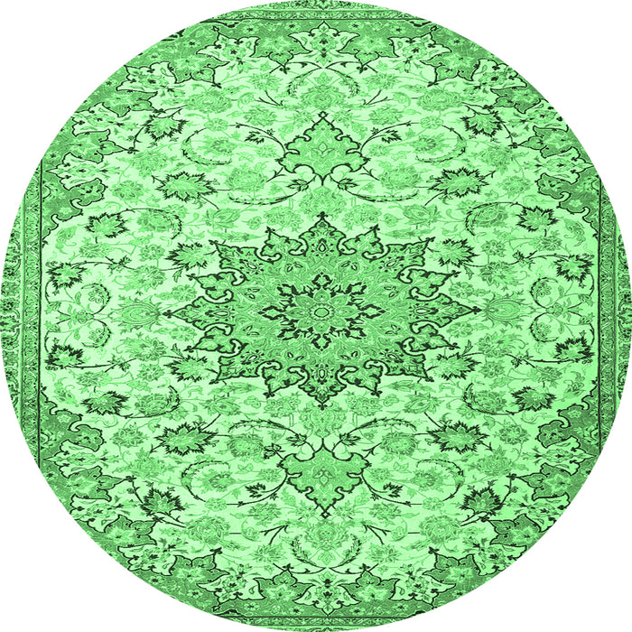 Round Machine Washable Medallion Emerald Green Traditional Area Rugs, wshtr4163emgrn
