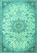 Machine Washable Medallion Turquoise Traditional Area Rugs, wshtr4163turq