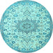 Round Machine Washable Medallion Light Blue Traditional Rug, wshtr4163lblu