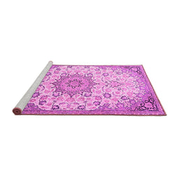Sideview of Machine Washable Medallion Pink Traditional Rug, wshtr4163pnk