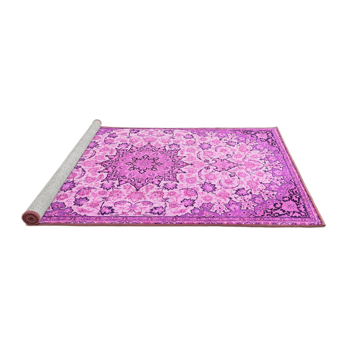 Sideview of Machine Washable Medallion Pink Traditional Rug, wshtr4163pnk