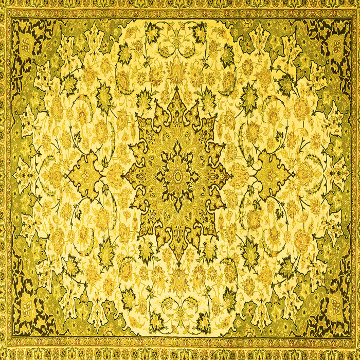 Square Machine Washable Medallion Yellow Traditional Rug, wshtr4163yw