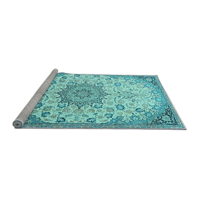 Sideview of Machine Washable Medallion Light Blue Traditional Rug, wshtr4163lblu