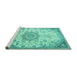 Sideview of Machine Washable Medallion Turquoise Traditional Area Rugs, wshtr4163turq