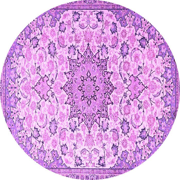 Round Machine Washable Medallion Purple Traditional Area Rugs, wshtr4163pur