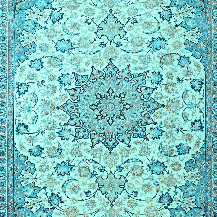 Machine Washable Medallion Light Blue Traditional Rug, wshtr4163lblu