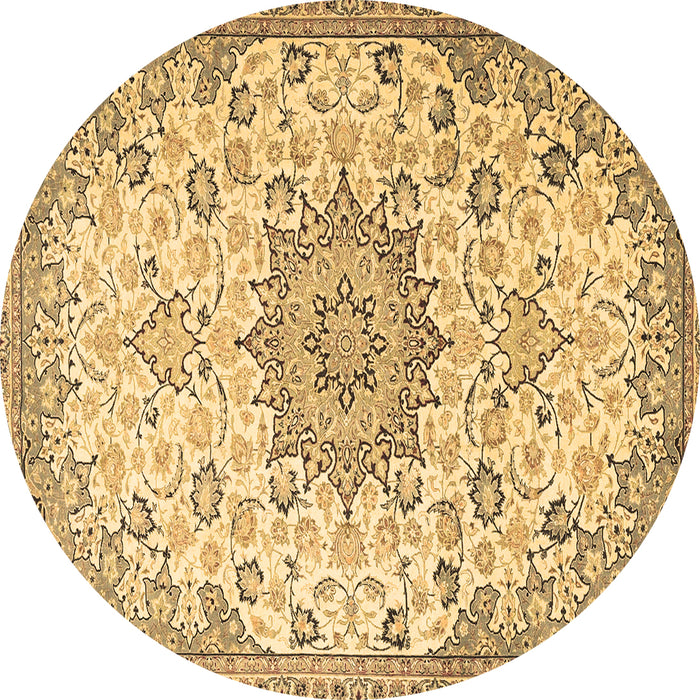 Round Machine Washable Medallion Brown Traditional Rug, wshtr4163brn