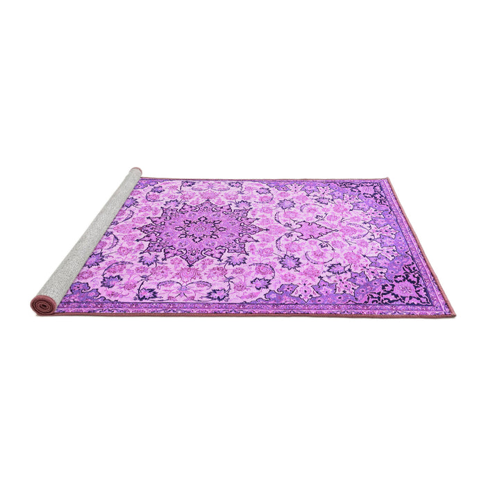 Sideview of Machine Washable Medallion Purple Traditional Area Rugs, wshtr4163pur