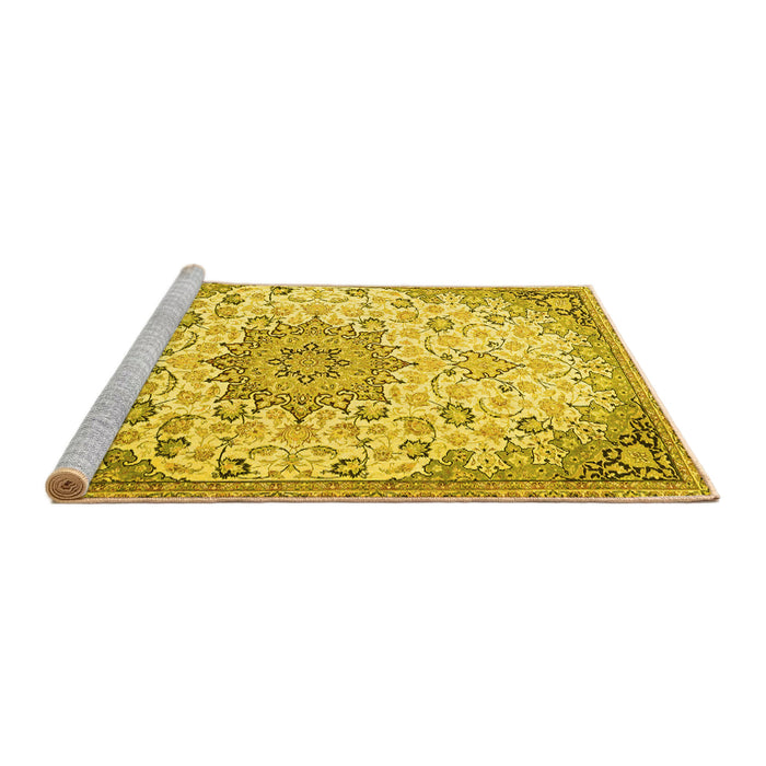 Sideview of Machine Washable Medallion Yellow Traditional Rug, wshtr4163yw