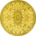 Round Machine Washable Medallion Yellow Traditional Rug, wshtr4163yw