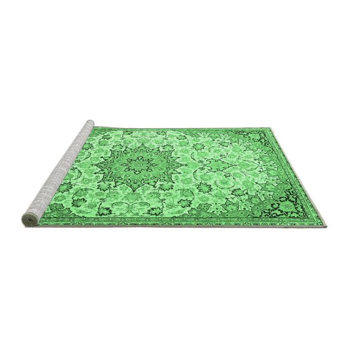 Sideview of Machine Washable Medallion Emerald Green Traditional Area Rugs, wshtr4163emgrn