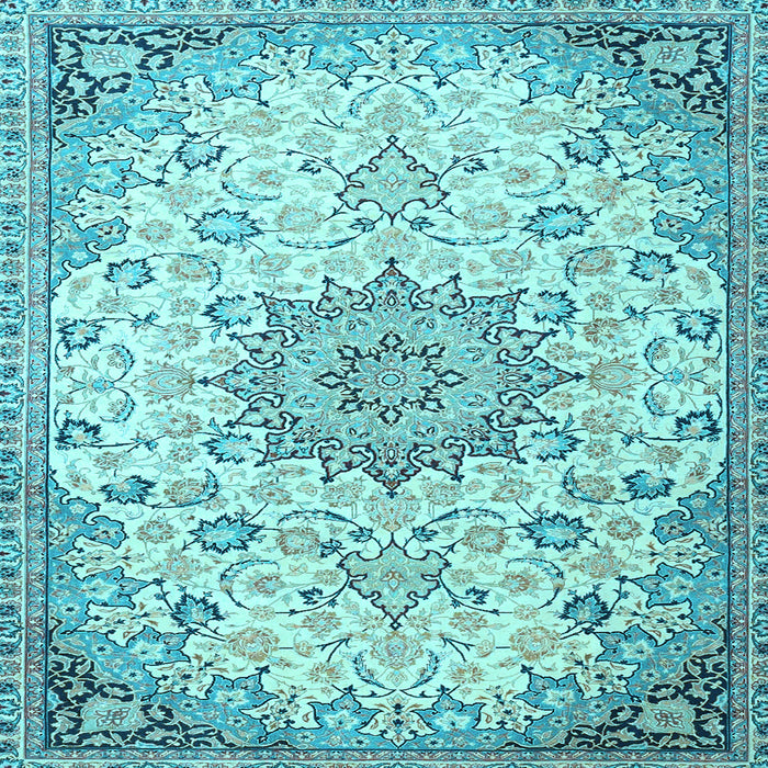 Square Machine Washable Medallion Light Blue Traditional Rug, wshtr4163lblu