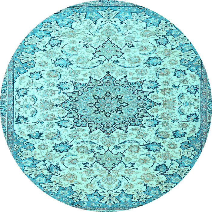 Round Medallion Light Blue Traditional Rug, tr4163lblu