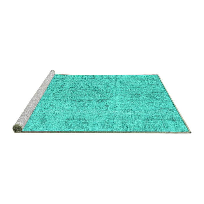 Sideview of Machine Washable Persian Turquoise Traditional Area Rugs, wshtr4164turq