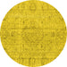 Round Persian Yellow Traditional Rug, tr4164yw