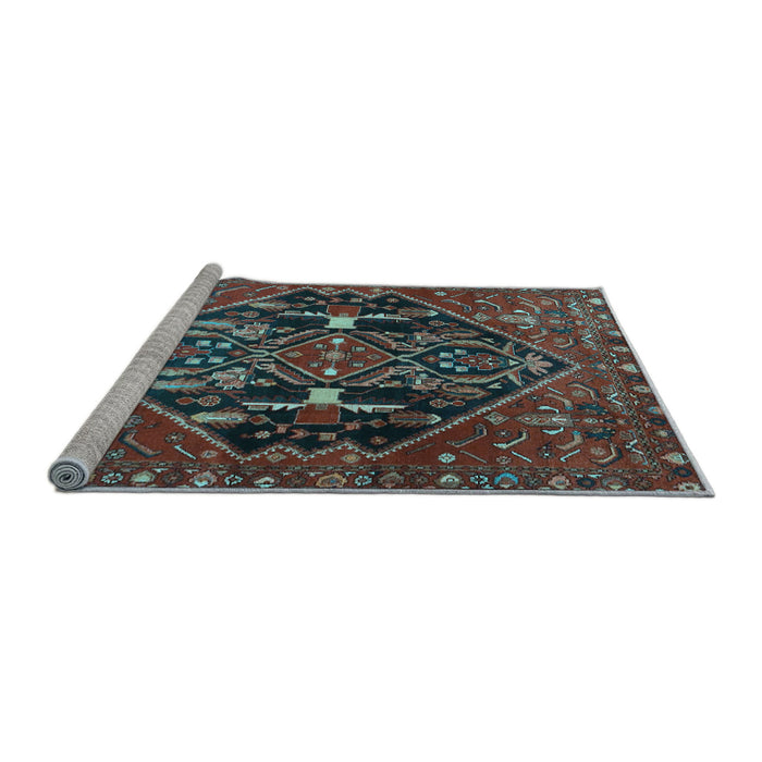 Sideview of Machine Washable Medallion Light Blue Traditional Rug, wshtr4165lblu