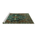 Sideview of Machine Washable Medallion Turquoise Traditional Area Rugs, wshtr4165turq