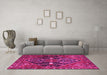 Machine Washable Medallion Pink Traditional Rug in a Living Room, wshtr4165pnk