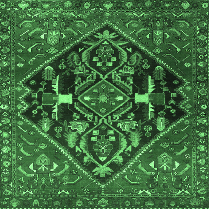 Square Medallion Emerald Green Traditional Rug, tr4165emgrn