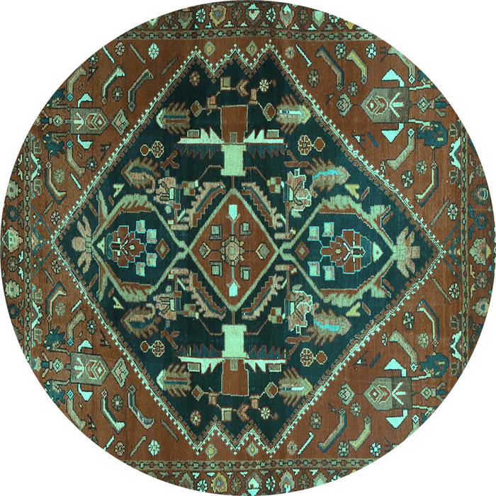 Round Machine Washable Medallion Turquoise Traditional Area Rugs, wshtr4165turq