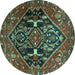 Round Machine Washable Medallion Turquoise Traditional Area Rugs, wshtr4165turq