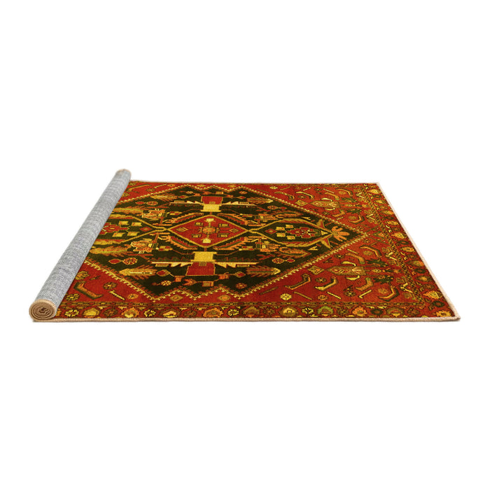 Sideview of Machine Washable Medallion Yellow Traditional Rug, wshtr4165yw