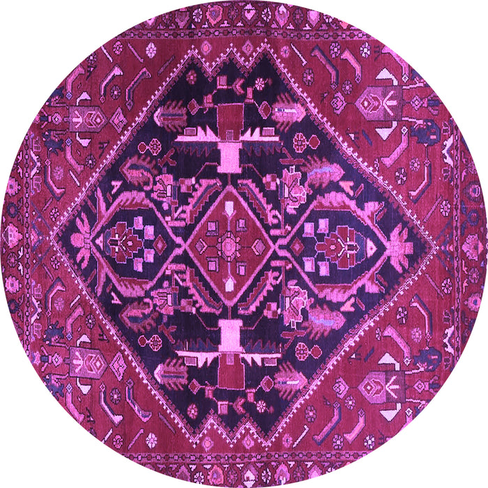 Round Machine Washable Medallion Purple Traditional Area Rugs, wshtr4165pur