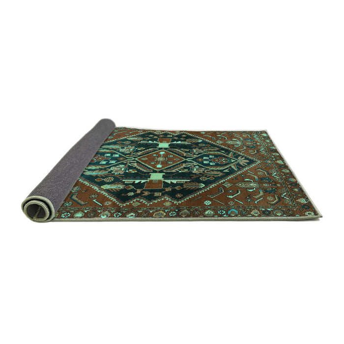 Sideview of Medallion Turquoise Traditional Rug, tr4165turq
