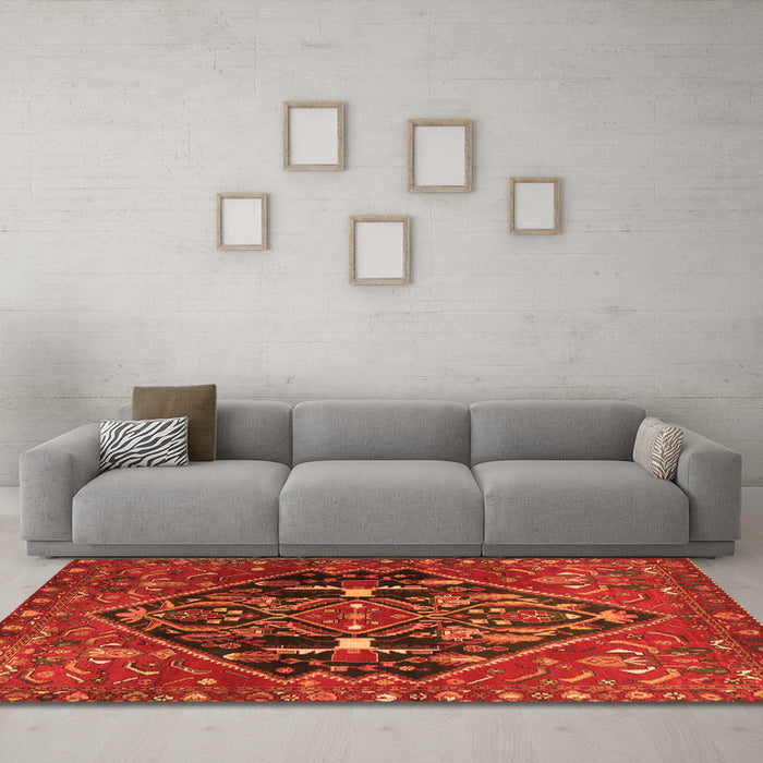 Machine Washable Medallion Orange Traditional Area Rugs in a Living Room, wshtr4165org