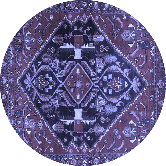 Round Machine Washable Medallion Blue Traditional Rug, wshtr4165blu