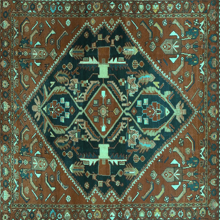 Square Machine Washable Medallion Turquoise Traditional Area Rugs, wshtr4165turq