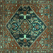 Square Machine Washable Medallion Turquoise Traditional Area Rugs, wshtr4165turq