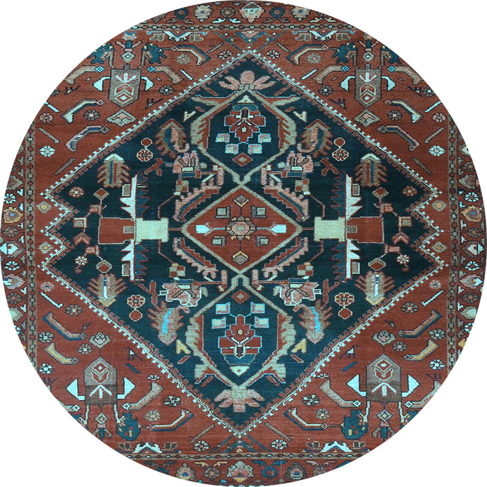 Round Machine Washable Medallion Light Blue Traditional Rug, wshtr4165lblu