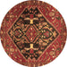 Round Machine Washable Medallion Brown Traditional Rug, wshtr4165brn