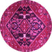 Round Machine Washable Medallion Pink Traditional Rug, wshtr4165pnk