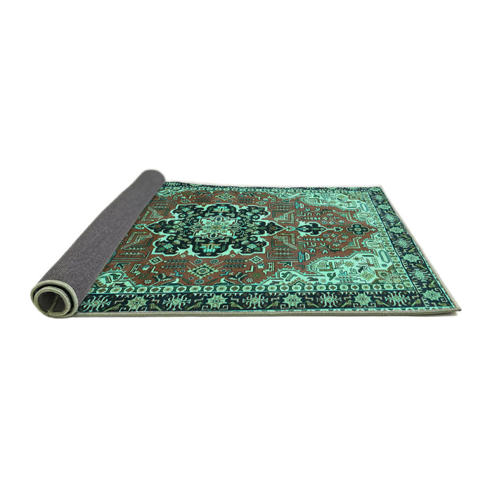 Sideview of Medallion Turquoise Traditional Rug, tr4166turq