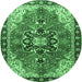 Round Medallion Emerald Green Traditional Rug, tr4166emgrn