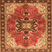 Round Machine Washable Medallion Orange Traditional Area Rugs, wshtr4166org