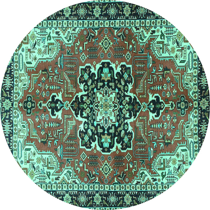Round Machine Washable Medallion Turquoise Traditional Area Rugs, wshtr4166turq