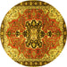 Round Machine Washable Medallion Yellow Traditional Rug, wshtr4166yw