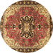 Round Machine Washable Medallion Brown Traditional Rug, wshtr4166brn