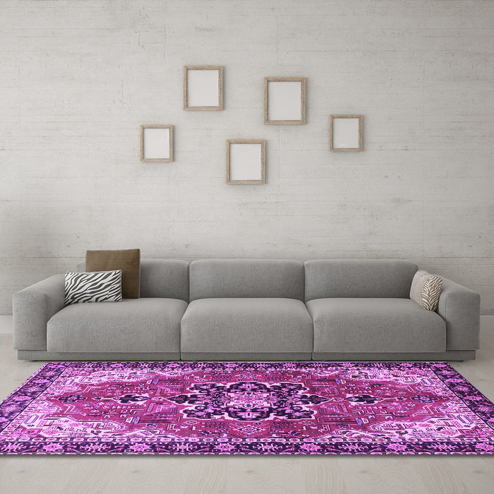 Machine Washable Medallion Purple Traditional Area Rugs in a Living Room, wshtr4166pur
