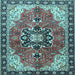 Square Machine Washable Medallion Light Blue Traditional Rug, wshtr4166lblu