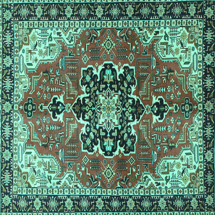 Square Machine Washable Medallion Turquoise Traditional Area Rugs, wshtr4166turq