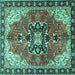 Square Machine Washable Medallion Turquoise Traditional Area Rugs, wshtr4166turq