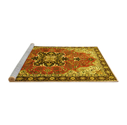 Sideview of Machine Washable Medallion Yellow Traditional Rug, wshtr4166yw