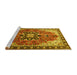 Sideview of Machine Washable Medallion Yellow Traditional Rug, wshtr4166yw